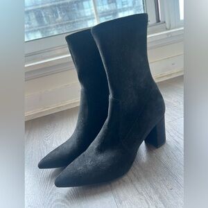 Black Suede Leather Pointed Toe Ankle Boots